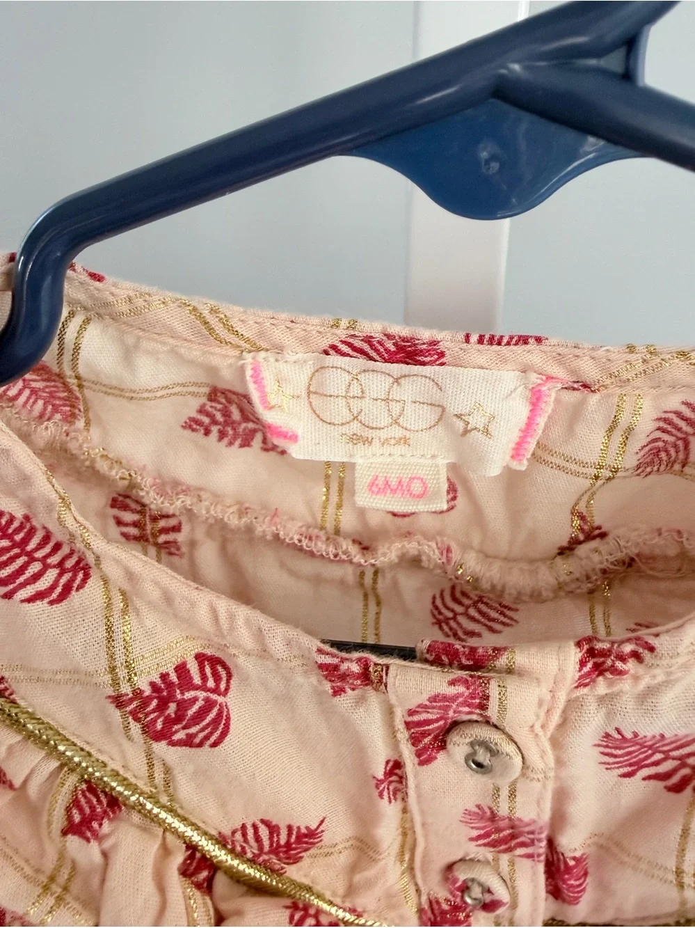 Egg New York Cream & Pink Leaf-Print Ruffle Footed One-Piece Baby Girl 6M